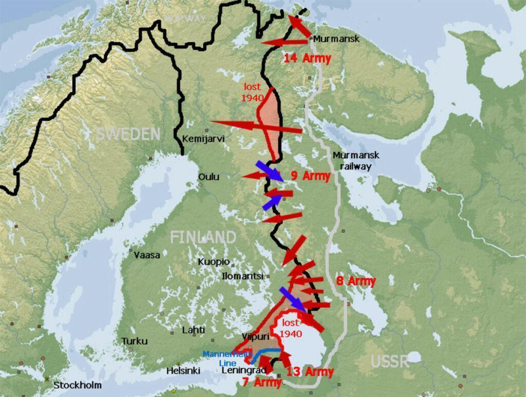carte des armées soviétiques et finlandaises