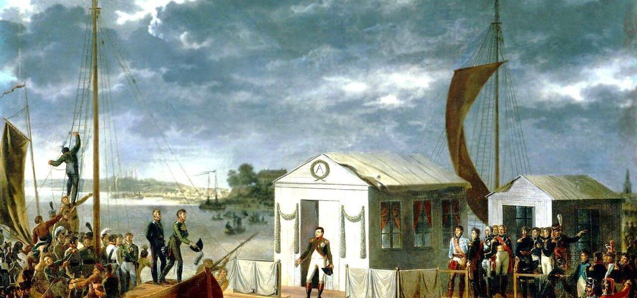 25 juin 1807, entrevue de Tilsitt sur le Niémen par Adolphe Roehn (1780 – 1867) Musée du Château de Versailles.