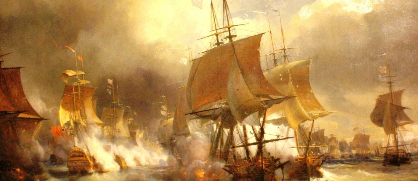 23 juillet 1778, Combat de Ouessant. L’Escadre d’Orvilliers sort de Brest et repousse la Home Fleet. Pour la première fois depuis Tourville la Marine Royale tient tête victorieusement à la Royal Navy. Tableau de Théodore Gudin (1802-1880)