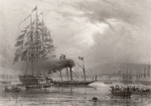 8 décembre 1840, transbordement à Cherbourg du cercueil de Napoléon de la Belle-Poule au vapeur « La Normandie » jusqu’à Rouen.